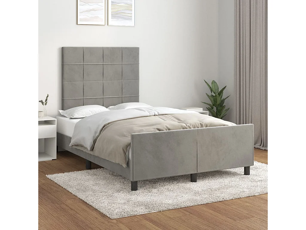 Cama 120x190 cm - con cabecero terciopelo gris claro ES633742