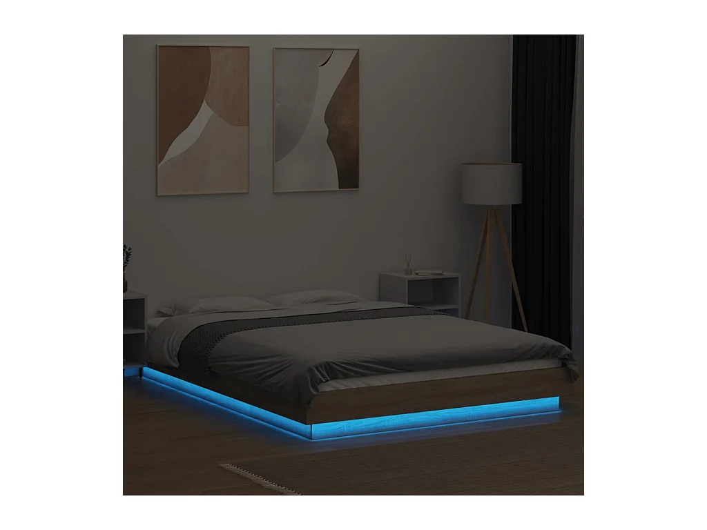 Lit double avec lumières LED chêne sonoma 135x190 cm FR17406