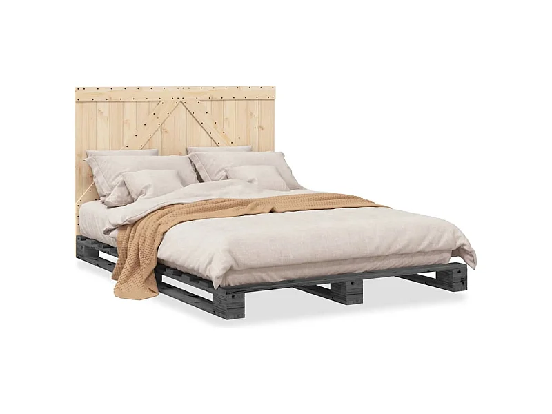 Cama matrimonial- 140x200 cm con cabecero madera pino gris ES411606