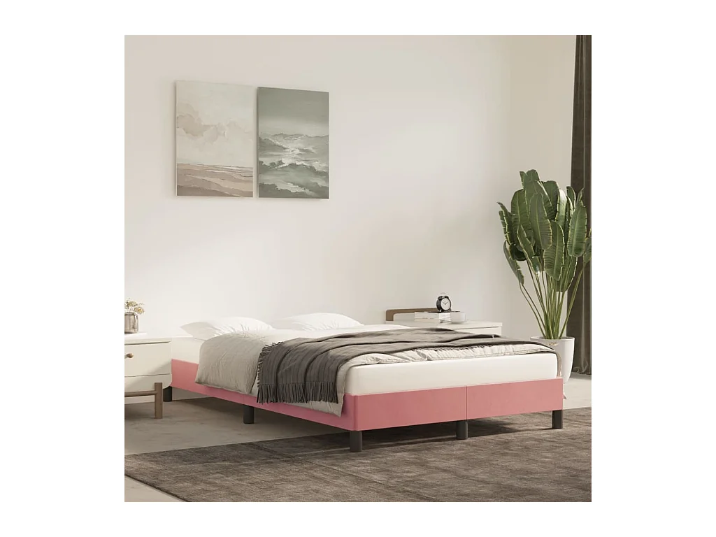 Lit double rose 120x190 cm velours FR76988