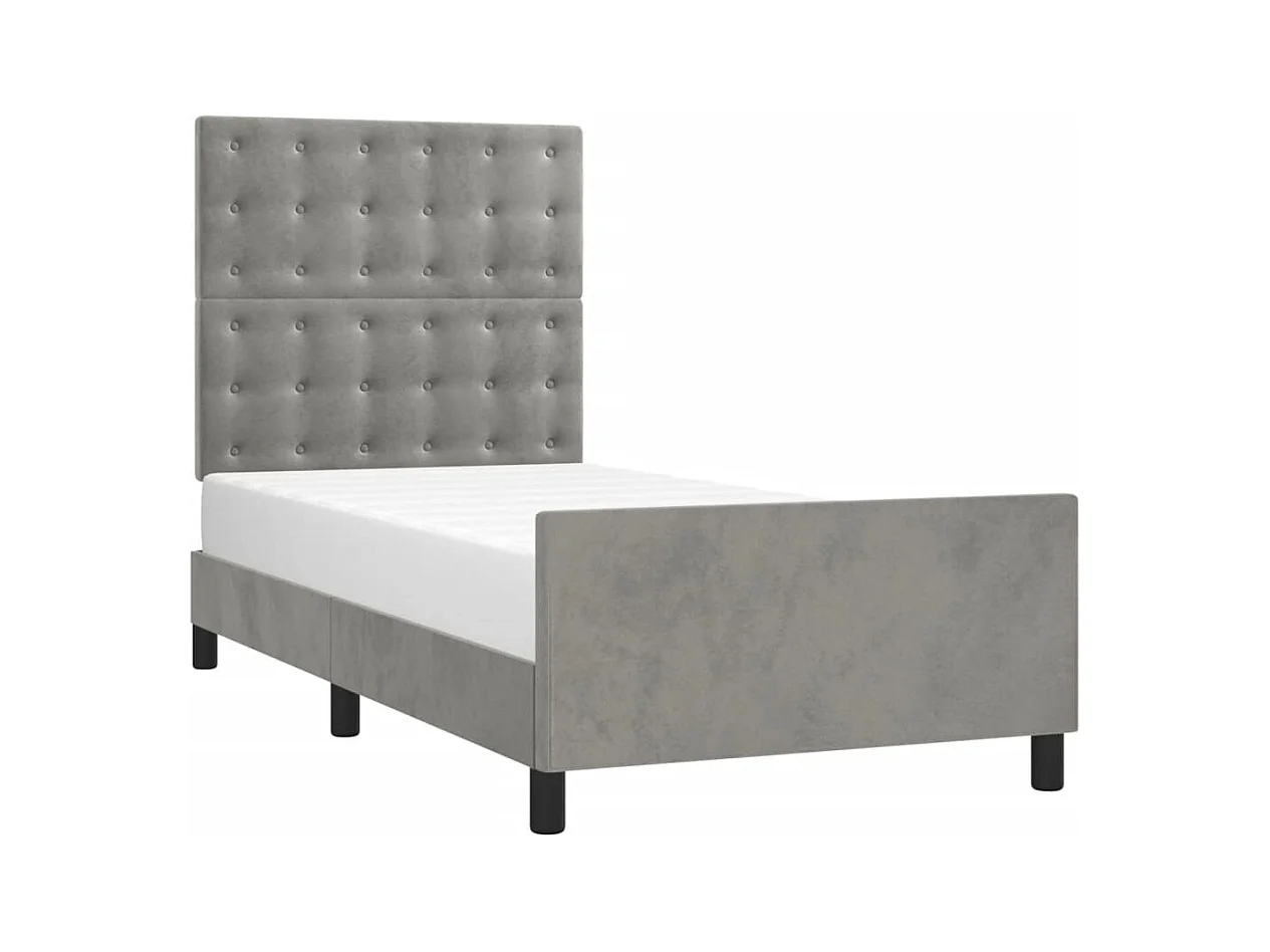 Lit simple + tête de lit Gris clair 90x200 cm Velours FR55317