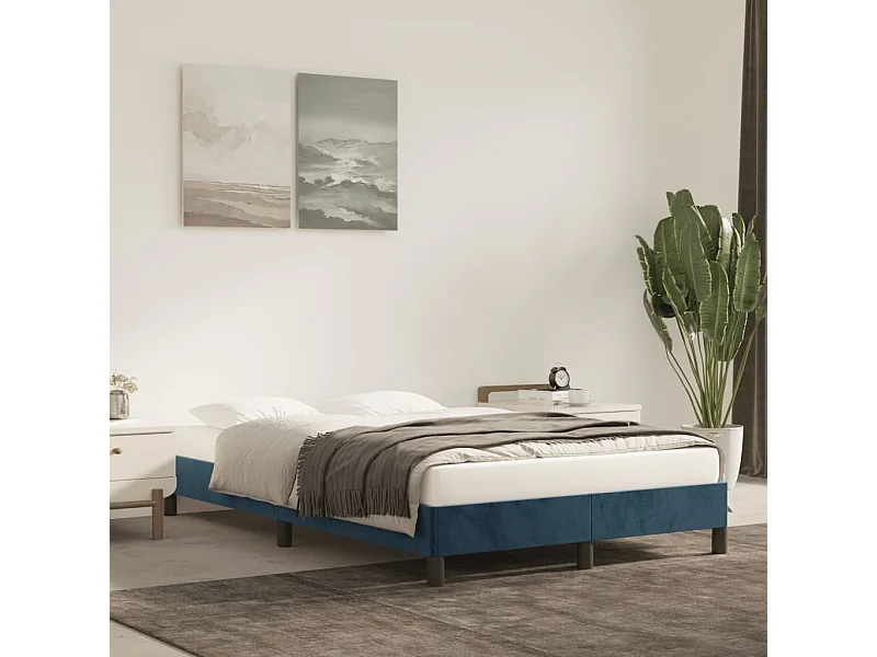 Lit double Bleu foncé 120x200 cm Velours FR12151