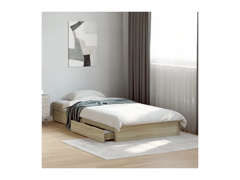 Lit simple et tiroirs chêne sonoma 100x200 cm bois ingénierie FR67971