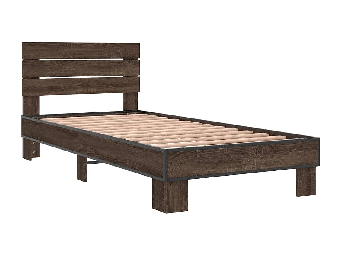 Bedframe bewerkt hout en metaal bruin eikenkleurig 90x200 cm BE216360