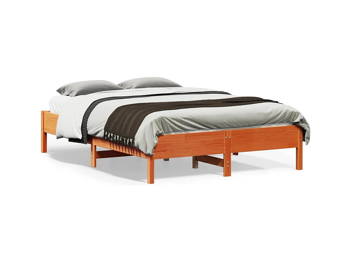 Lit double cire marron 120x190 cm bois de pin massif FR81994