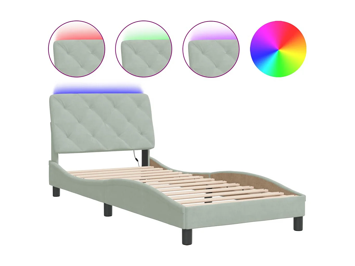 Cama c/ luzes LED 80x200 cm veludo cinzento-claro PT162565