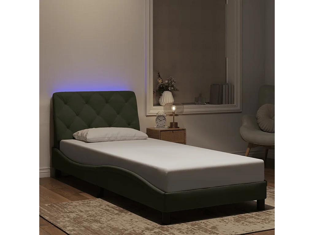 Lit simple avec lumières LED Gris clair 80x200 cm Velours FR57424
