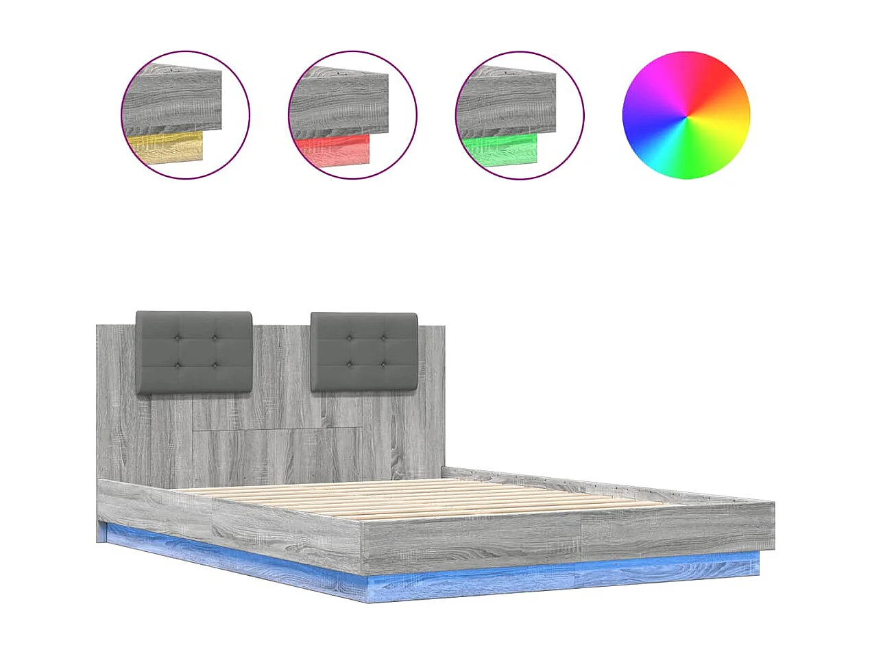 Lit double tête de lit et lumières LED sonoma gris 140x200 cm FR59561