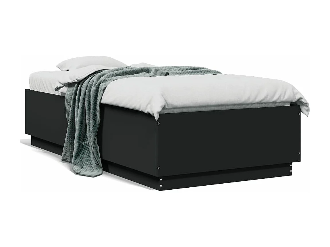 Cama c/ luzes LED 90x190cm derivados madeira preto PT400916