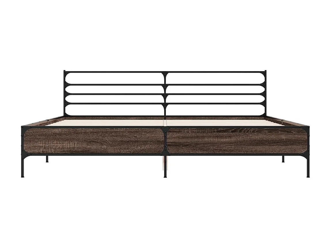 Lit double chêne marron 200x200 cm bois d'ingénierie et métal FR68741