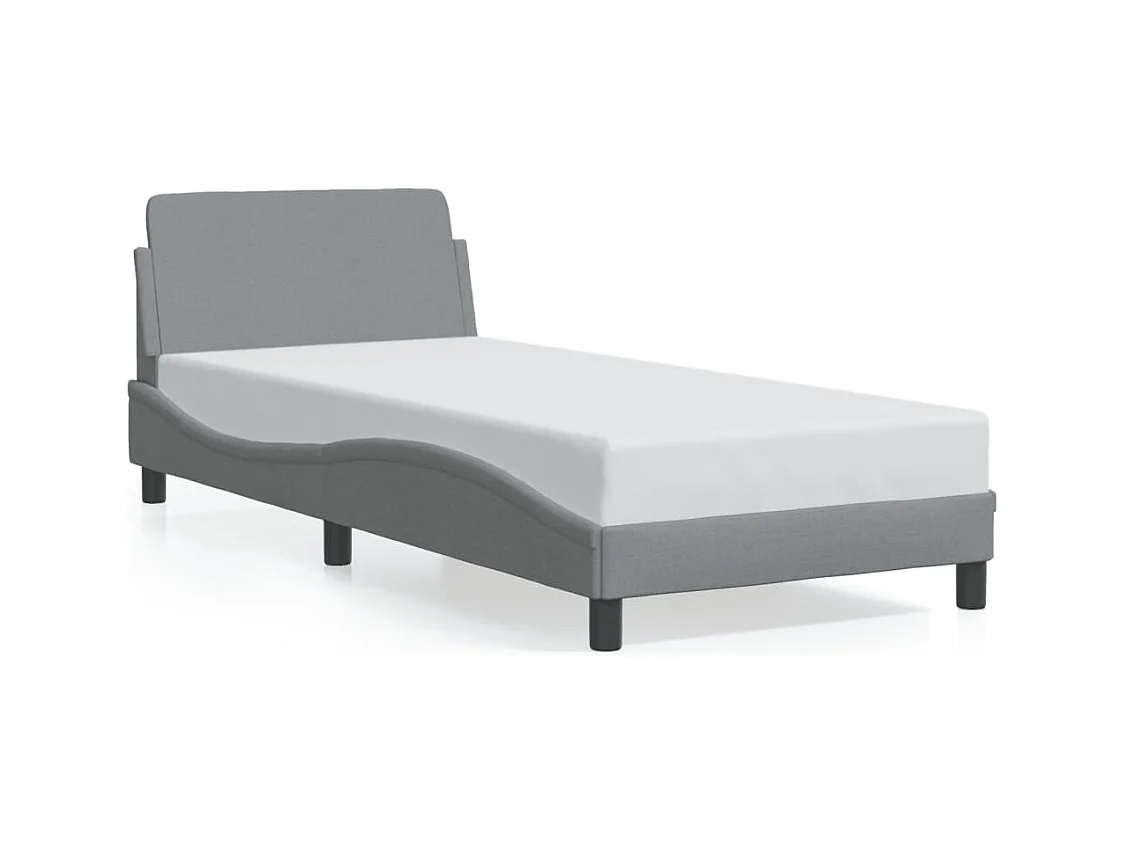 Lit simple + tête de lit Gris clair 90x190 cm Tissu FR45143