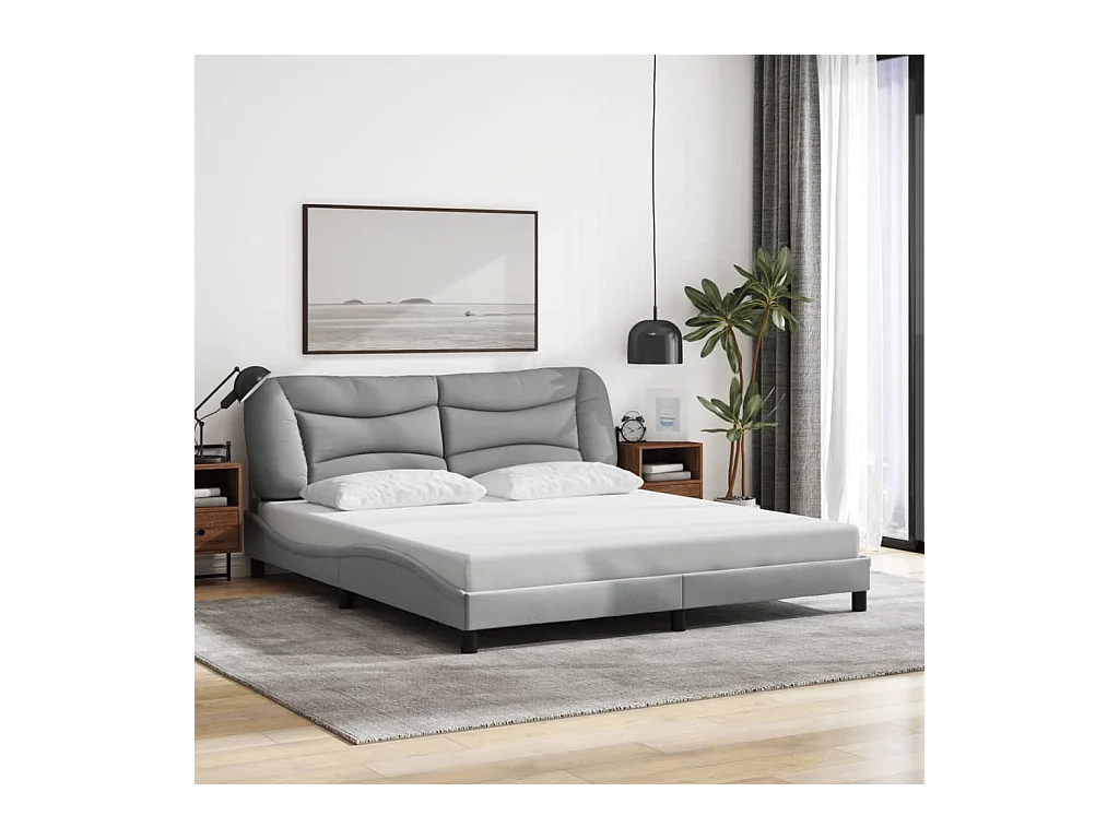 Lit double + tête de lit Gris clair 180x200 cm FR85976