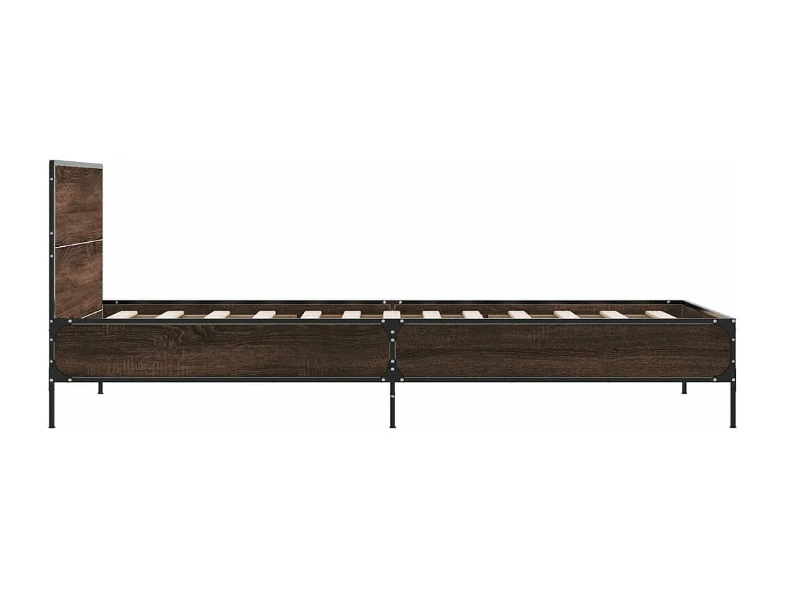 Lit simple chêne marron 90x200 cm bois d'ingénierie et métal FR23573