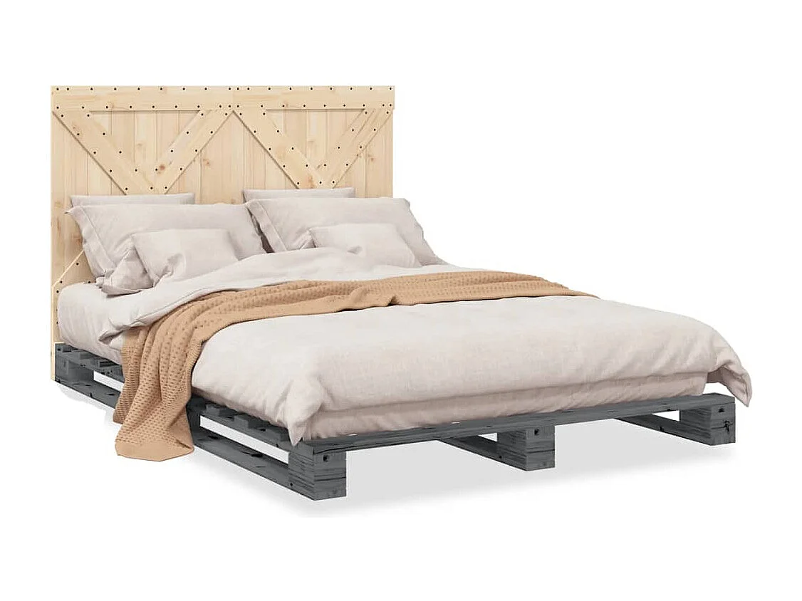Bedframe met hoofdbord massief grenenhout grijs 160x200 cm BE931837