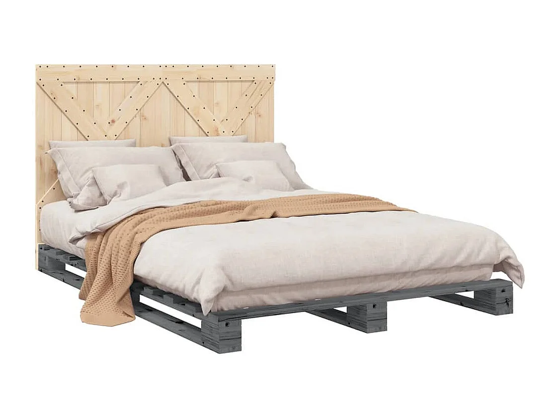 Cama matrimonial- 160x200 cm con cabecero madera pino gris ES654547