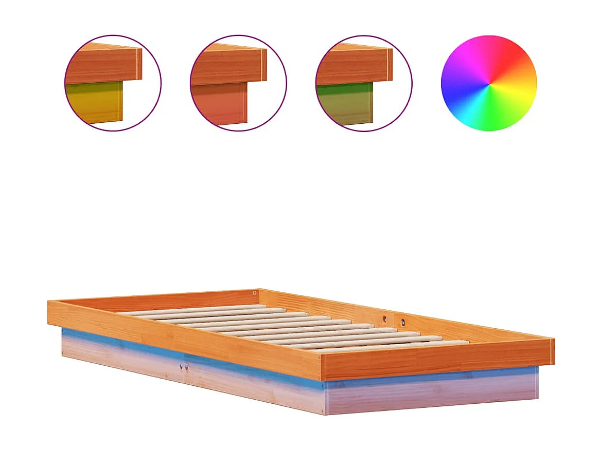 Lit simple à LED cire marron 100x200 cm bois de pin massif FR74774