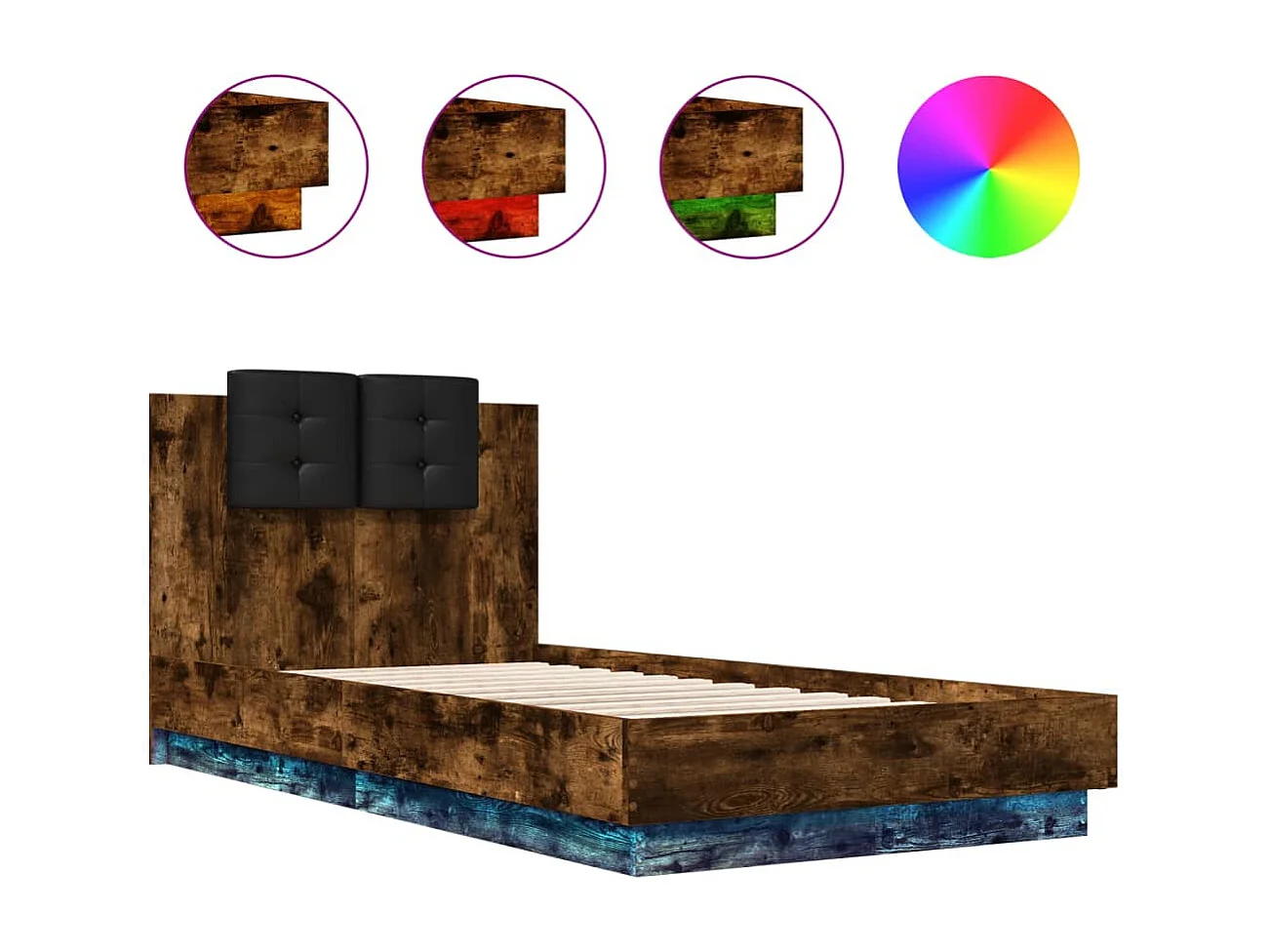 Bedframe met hoofdbord en LED gerookt eikenkleurig 90x190 cm BE535059