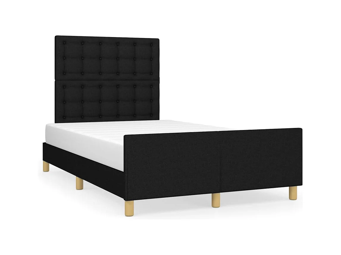 Lit double + tête de lit noir 120x190 cm tissu FR72208