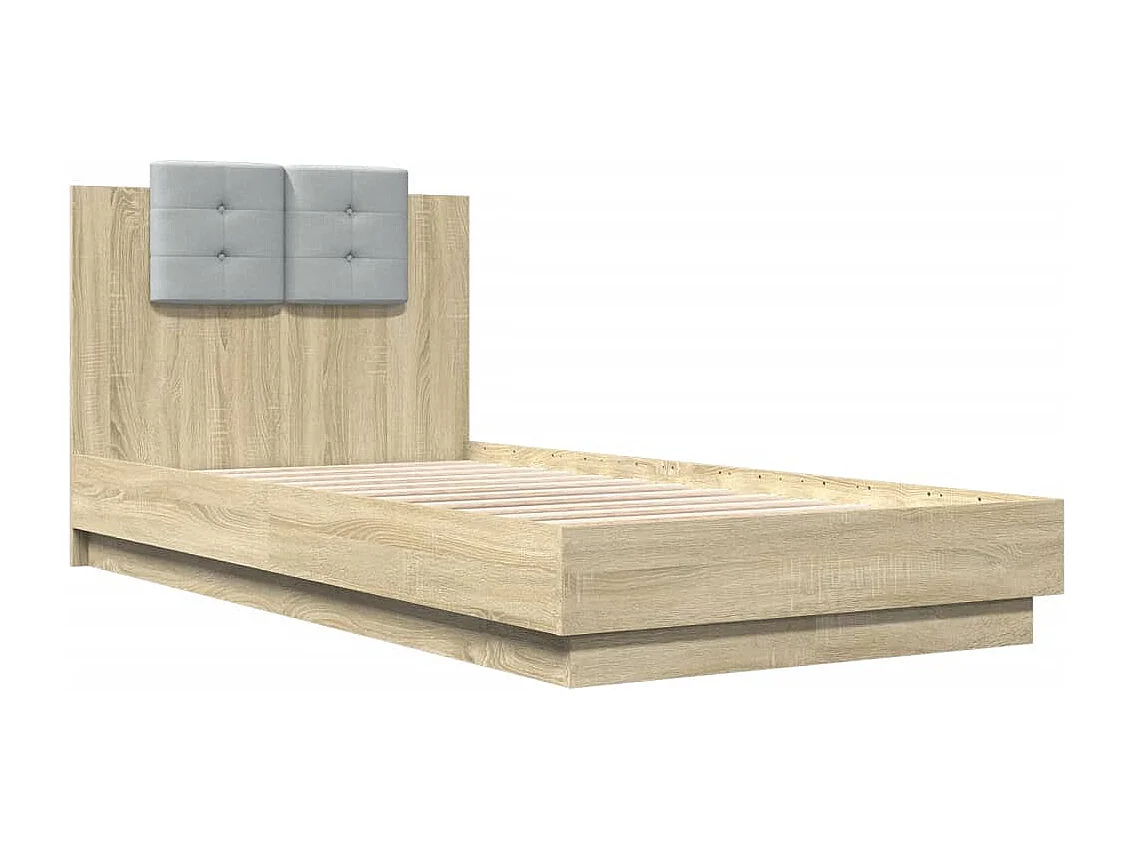 Cama individual- 75x190 cm cabecero luces LED roble Sonoma ES809554