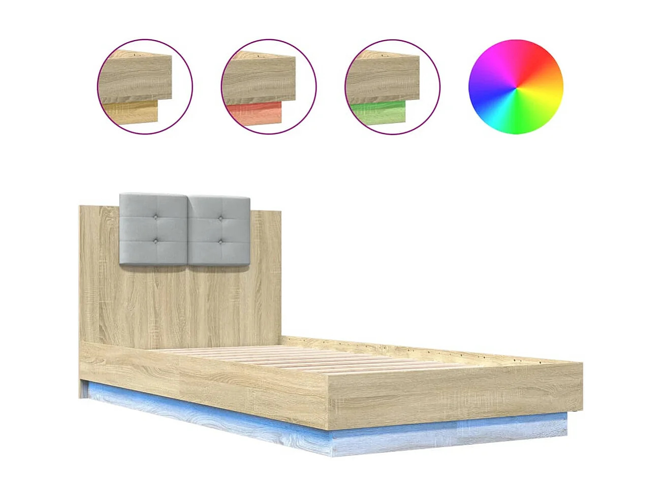 Cama c/ cabeceira/luzes LED 75x190 cm carvalho sonoma PT841071