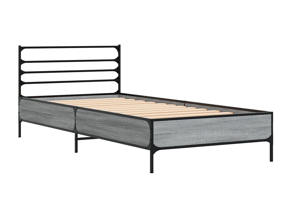 Bedframe bewerkt hout en metaal grijs sonoma eiken 75x190 cm BE824386