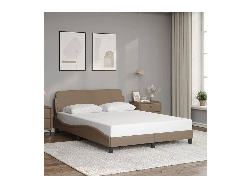 Cama c/ cabeceira couro artif. 140x190 cm cappuccino PT914297