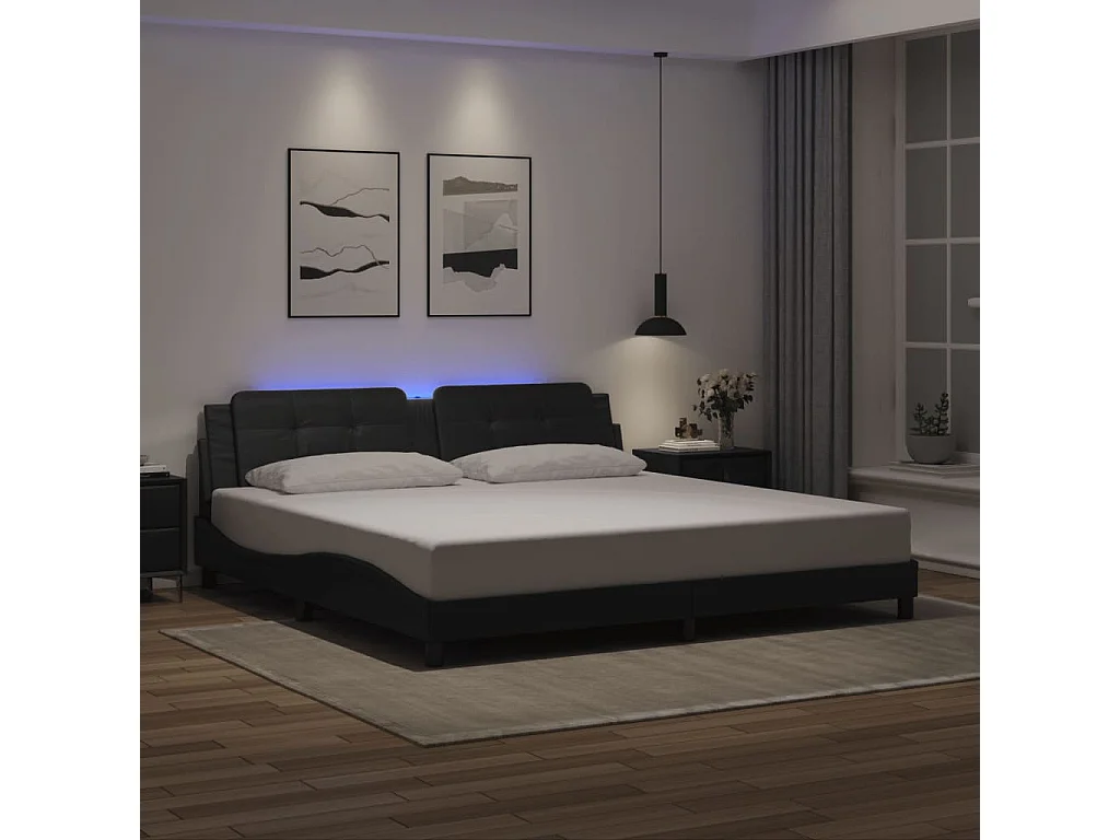Lit double avec lumières LED noir 200x200 cm similicuir FR81122