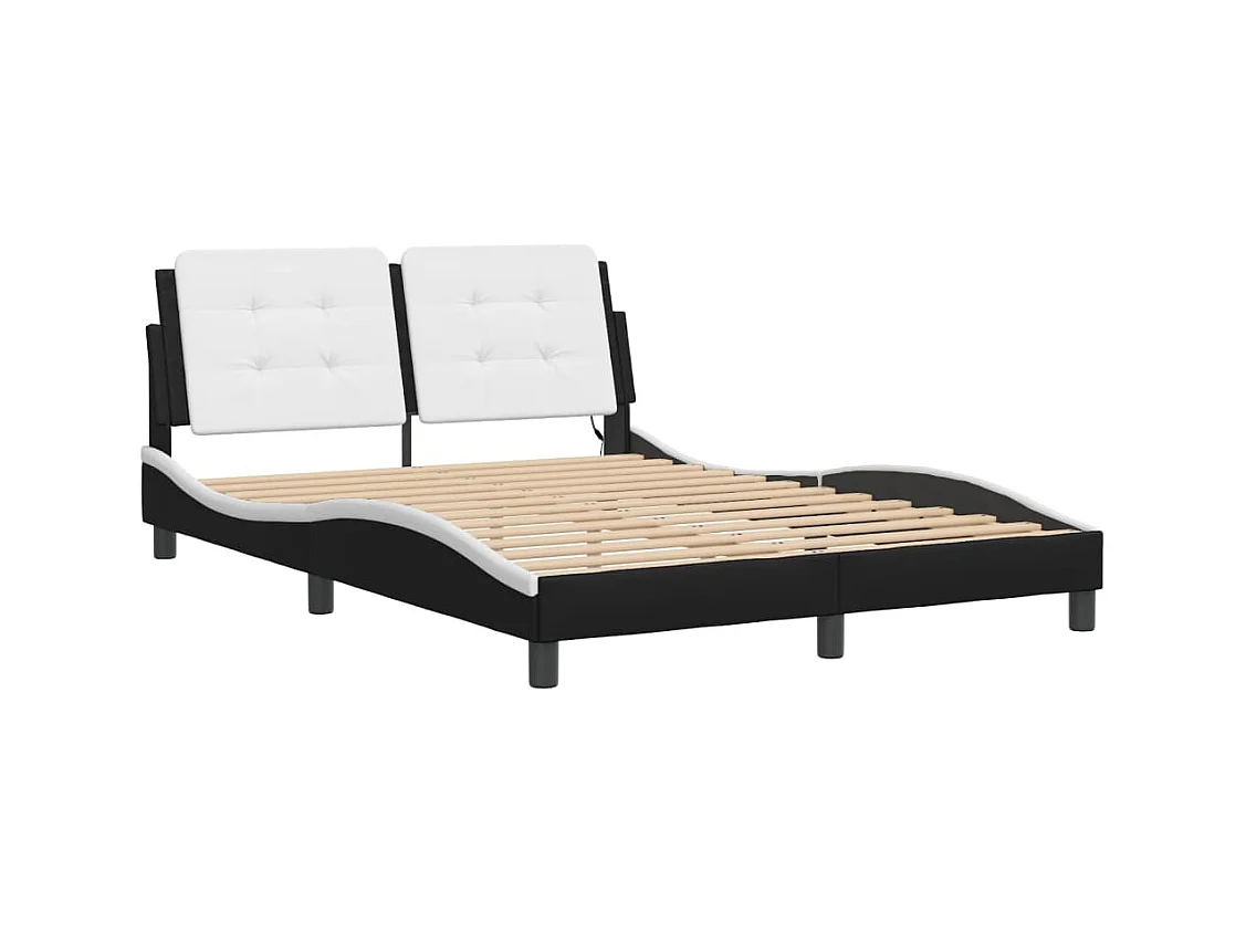 Lit double avec lumières LED noir blanc 140x190 cm similicuir FR21272