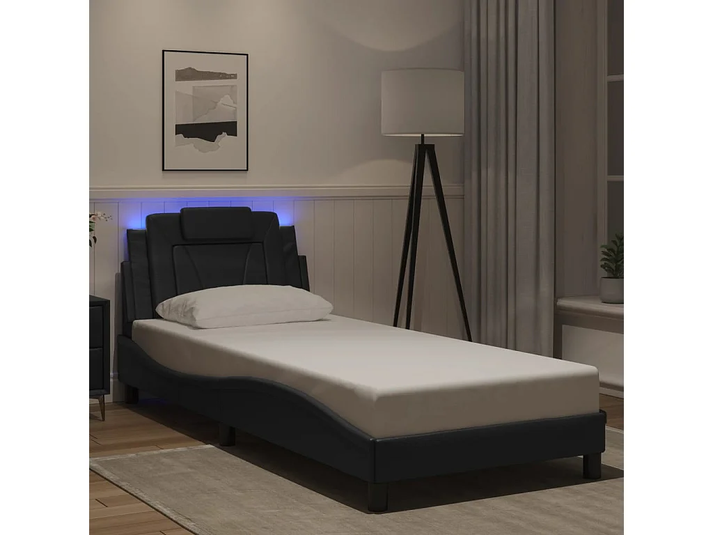 Lit simple avec lumières LED noir 90x200 cm similicuir FR77473