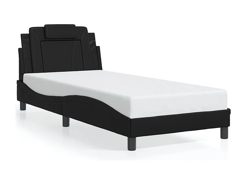 Cama c/ luzes LED 90x200 cm couro artificial preto PT454249