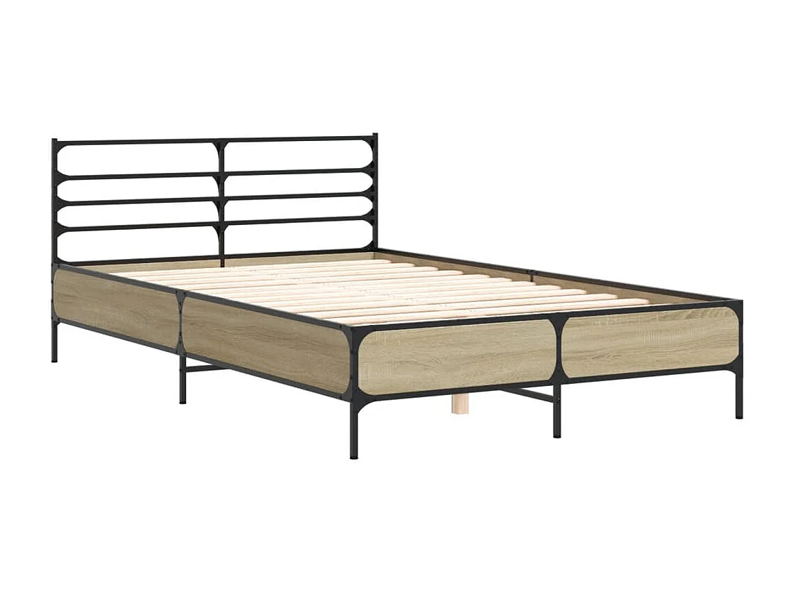 Cama 120x200 cm - madera ingeniería metal roble Sonoma ES953429