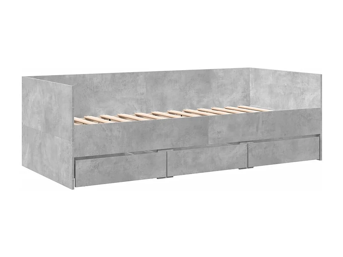 Lit de jour et tiroirs gris béton 75x190 cm bois d'ingénierie FR25686