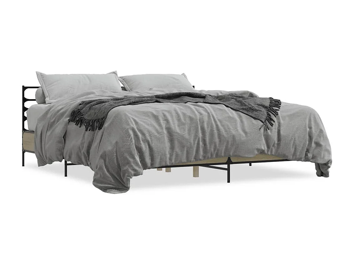 Cama 200x200 cm - madera ingeniería metal roble Sonoma ES998167