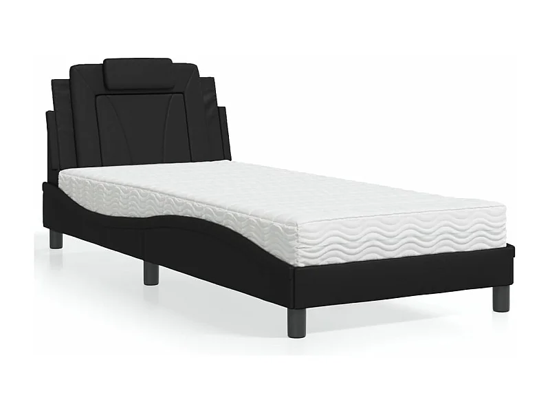 Lit adulte + matelas noir 90x200 cm similicuir FR61342
