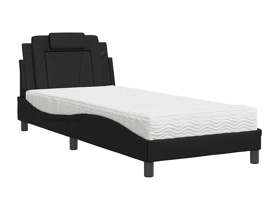 Lit adulte + matelas noir 90x200 cm similicuir FR61342