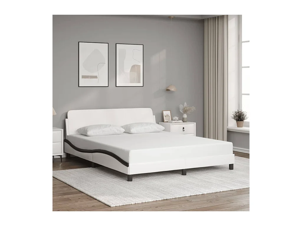 Bedframe met hoofdbord kunstleer zwart en wit 160x200 cm BE134295