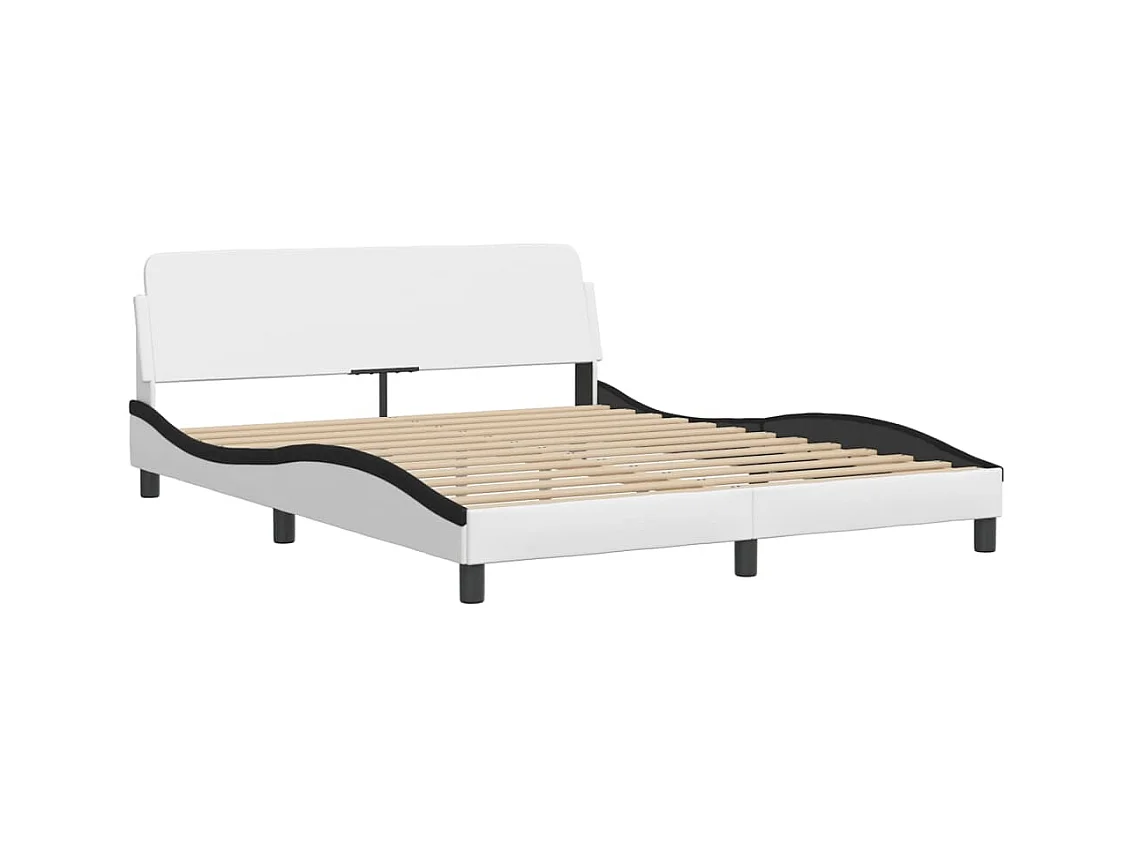 Bedframe met hoofdbord kunstleer zwart en wit 160x200 cm BE134295