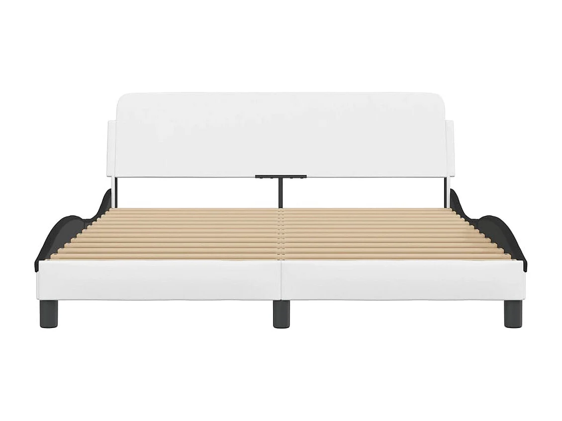 Cama c/ cabeceira 160x200 couro artif. branco/preto PT378753