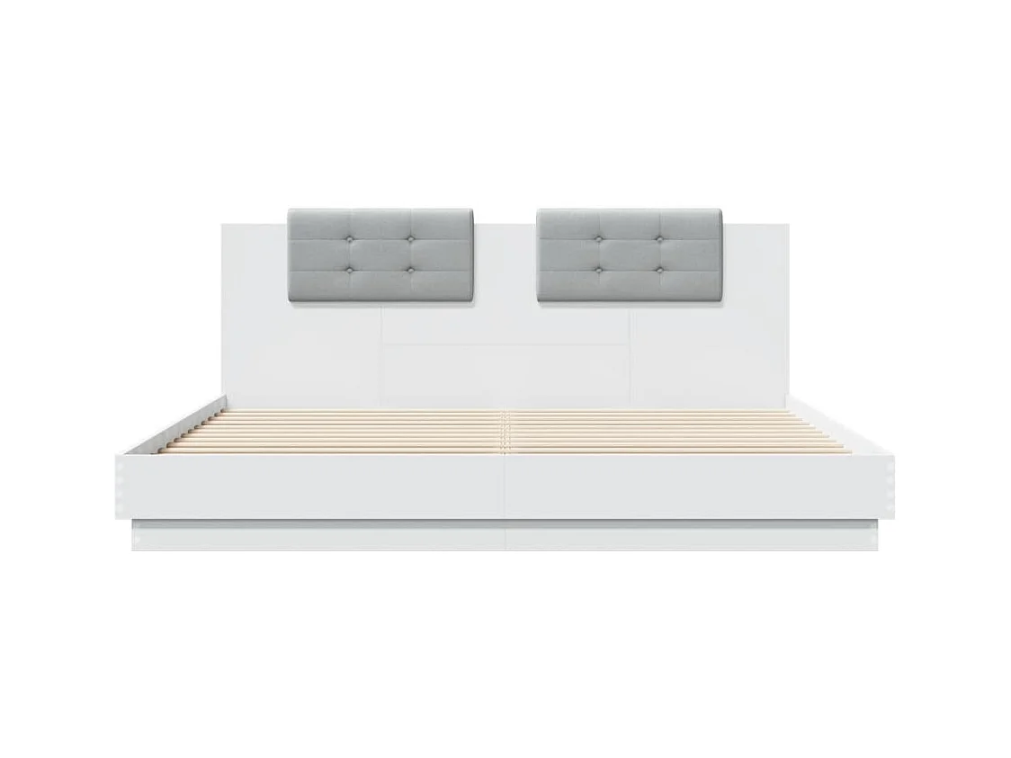 Lit double + tête de lit et lumières LED blanc 160x200 cm FR60914
