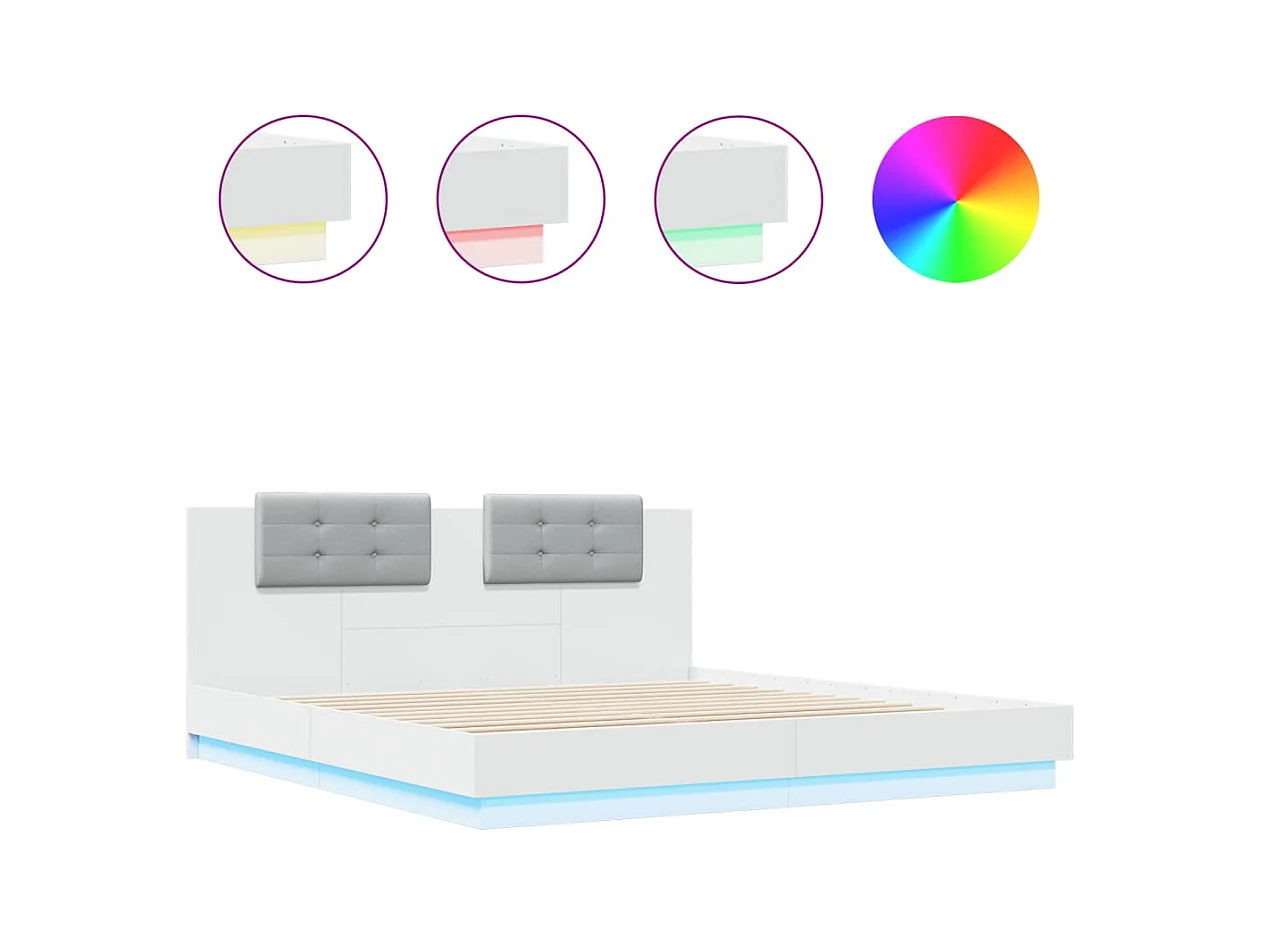 Lit double + tête de lit et lumières LED blanc 160x200 cm FR60914