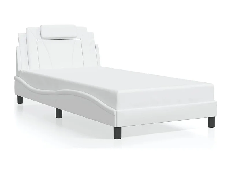 Cama individual- 100x200 cm cabecero cuero sintético blanco ES235968