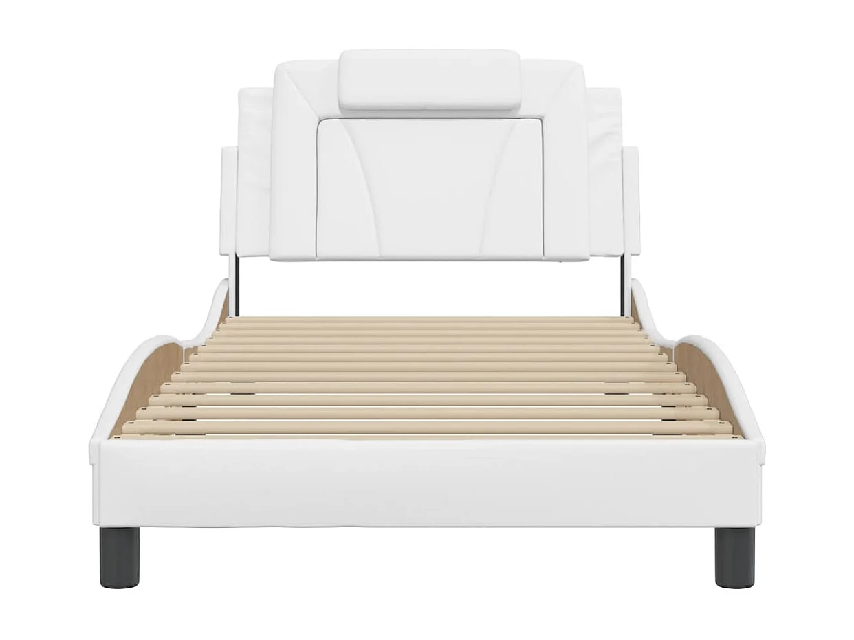 Cama individual- 100x200 cm cabecero cuero sintético blanco ES235968