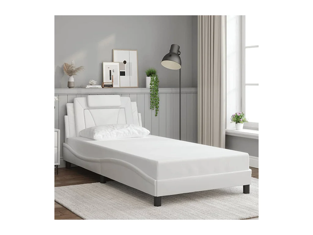 Lit simple + tête de lit Blanc 100x200 cm Similicuir FR69097