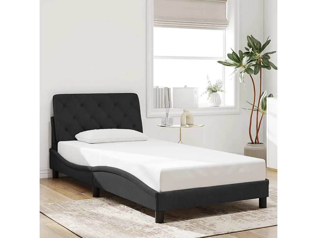 Cama c/ cabeceira 100x200 cm veludo preto PT694593