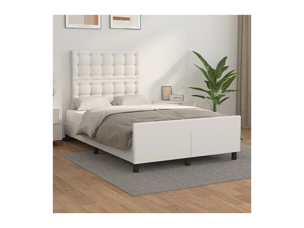 Lit double + tête de lit blanc 120x190 cm similicuir FR24371