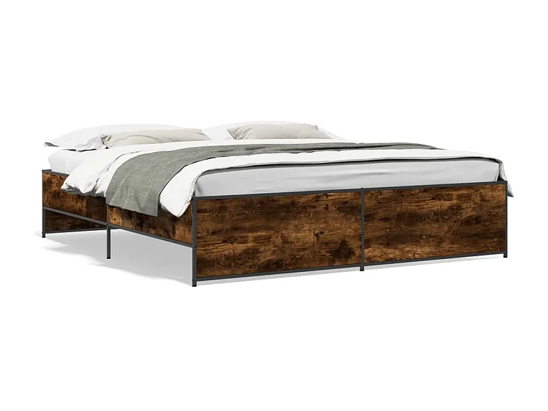 Cama 180x200cm - madera ingeniería metal roble ahumado ES984473