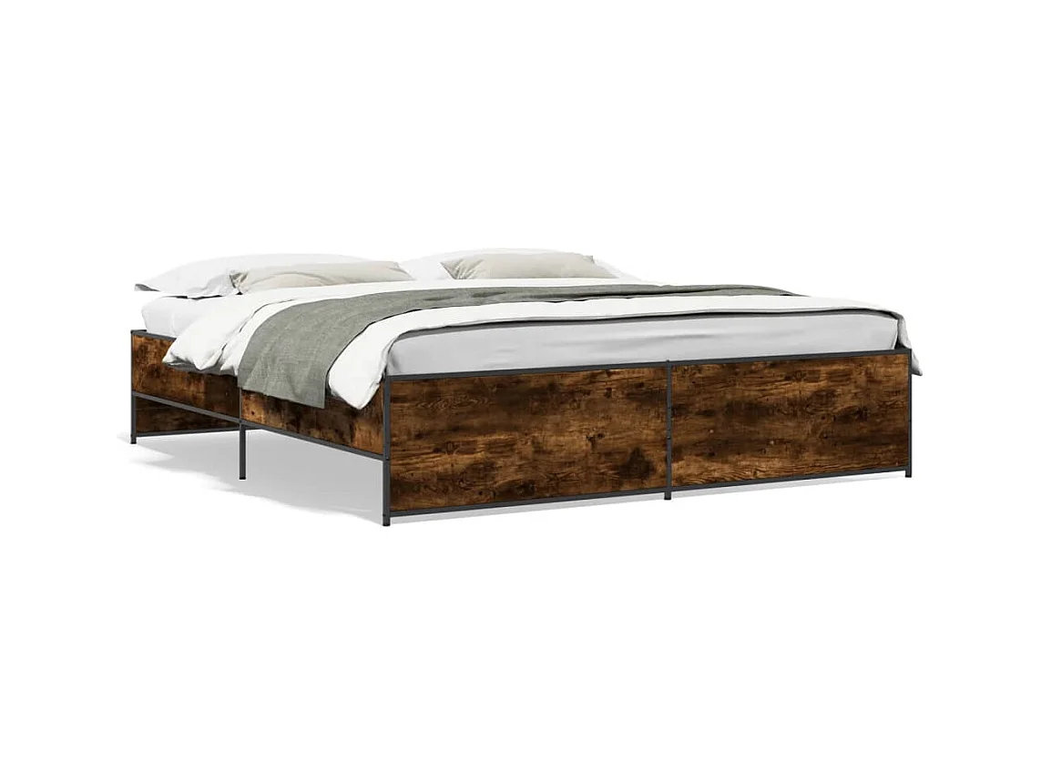Lit double chêne fumé 180x200 cm bois d'ingénierie et métal FR42474