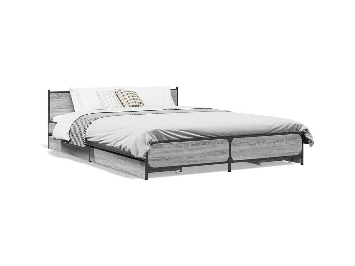 Cama 150x200 cm con cajones madera ingeniería gris Sonoma ES348960