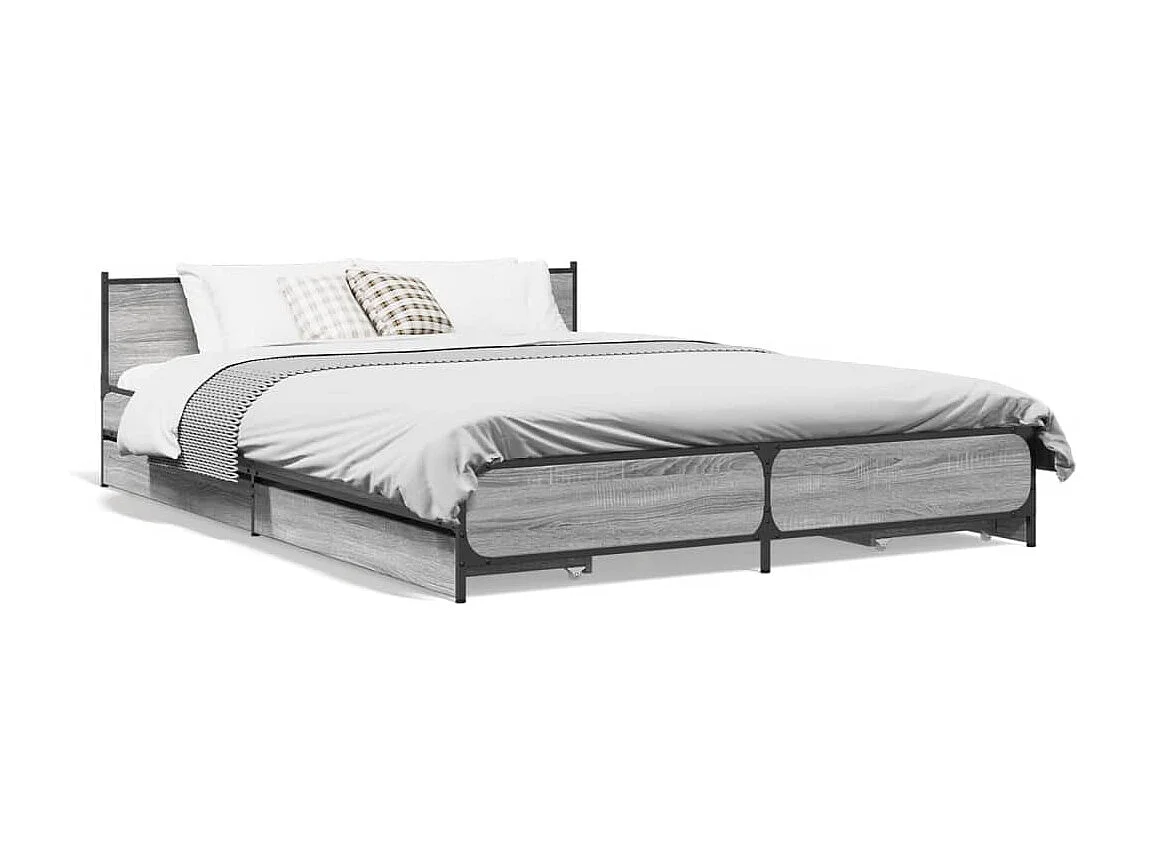 Lit double à tiroirs sonoma gris 150x200 cm bois d'ingénierie FR67727