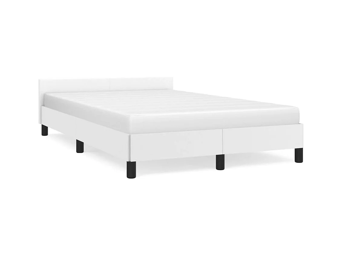 Lit double + tête de lit blanc 120x190 cm similicuir FR46356